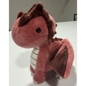 Bellzi Draggi Pink Dragon Plush Stuffed Animal Toy Brown Accents Collectible